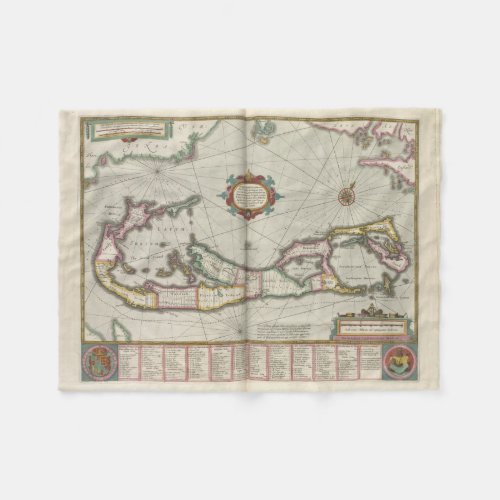 Vintage Map of Bermuda 1638 Fleece Blanket