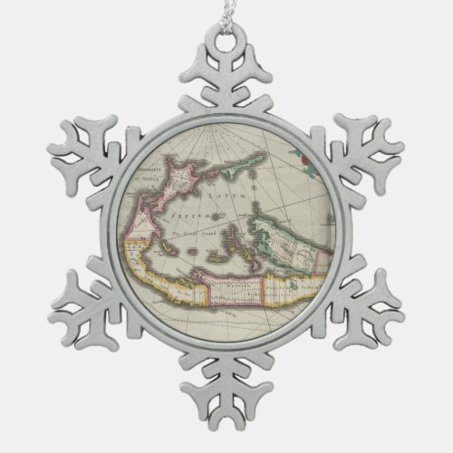 Vintage Map of Bermuda 1638 Snowflake Pewter Christmas Ornament
