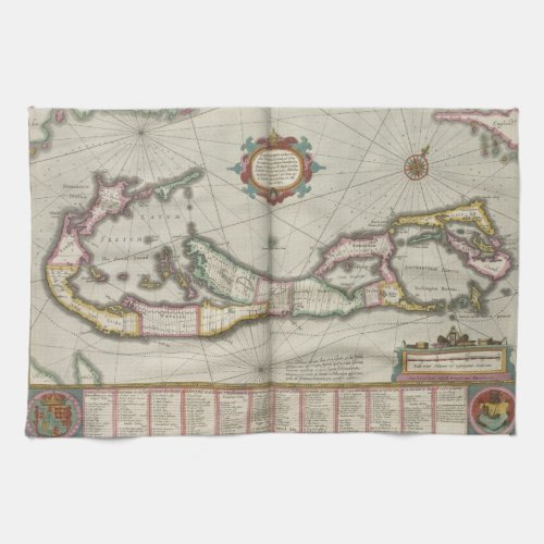 Vintage Map of Bermuda 1638 Towel