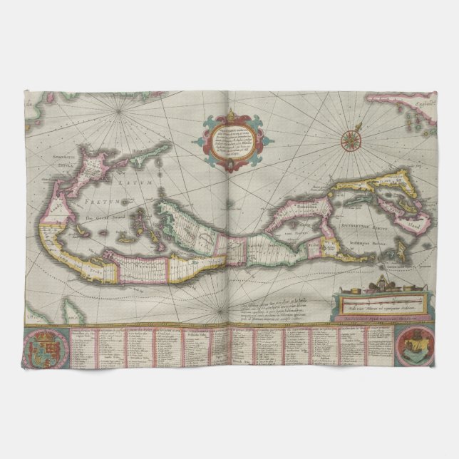 Vintage Map of Bermuda (1638) Towel (Horizontal)