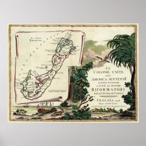 Vintage Map of Bermuda 1778 Poster
