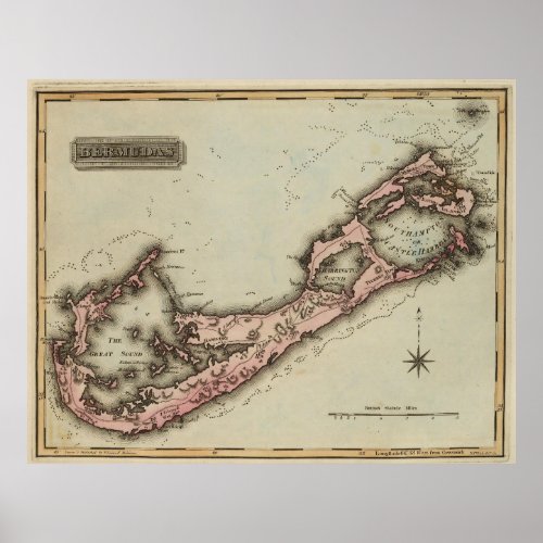 Vintage Map of Bermuda 1823 Poster
