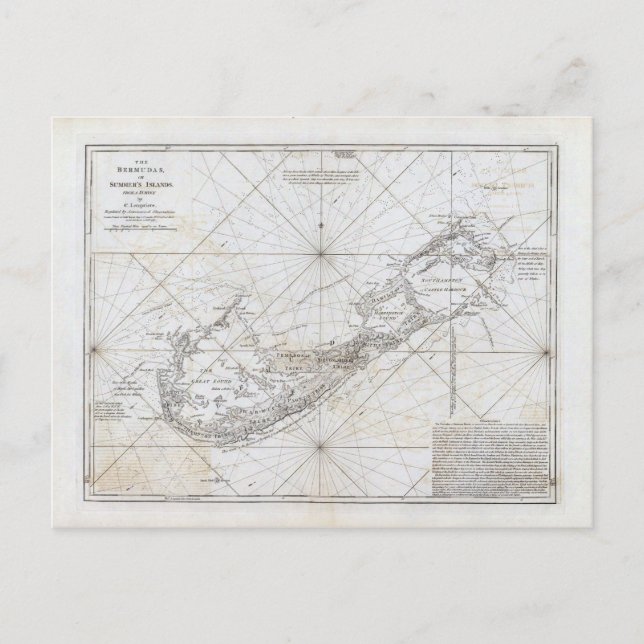 Vintage Map of Bermuda Postcard (Front)