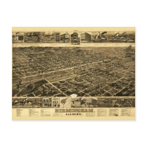 Vintage Map of Birmingham, Alabama (1885) Postcard