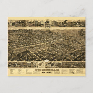 Vintage Map of Birmingham, Alabama (1885) Postcard