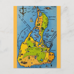 Vintage Map of Block Island Postcard