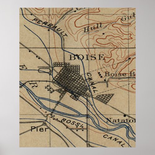 Vintage Map of Boise Idaho 1890 Poster