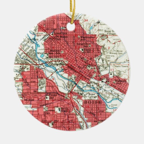 Vintage Map of Boise Idaho 1954 Ceramic Ornament