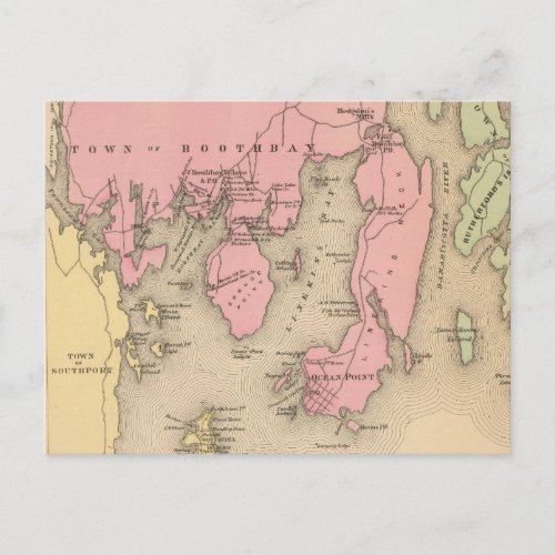 Vintage Map of Boothbay Maine 1894 Postcard