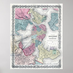 Vintage Map of Boston (1856) Poster