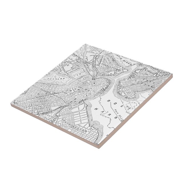 Vintage Map of Boston (1878) Ceramic Tile (Side)