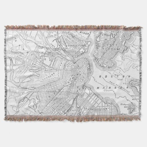 Vintage Map of Boston 1878 Throw Blanket