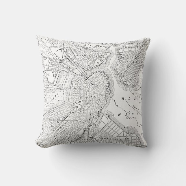 Vintage Map of Boston (1878) Throw Pillow (Front)