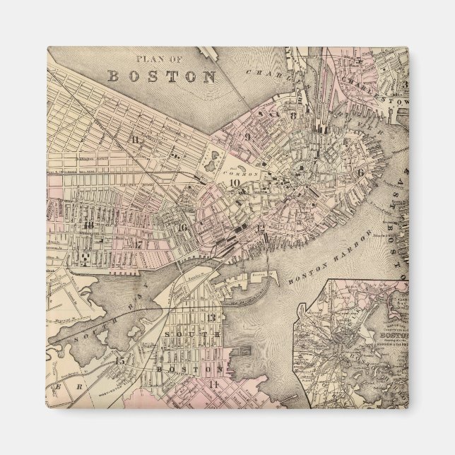 Vintage Map of Boston (1880) Magnet (Front)