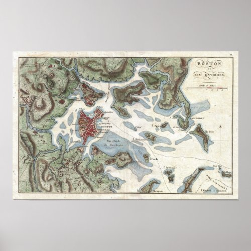 Vintage Map of Boston Harbor 1807 Poster