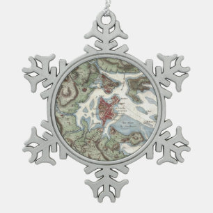 Vintage Map of Boston Harbor (1807) Snowflake Pewter Christmas Ornament