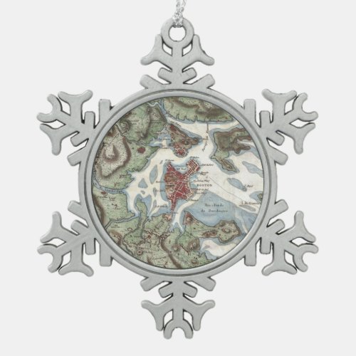 Vintage Map of Boston Harbor 1807 Snowflake Pewter Christmas Ornament