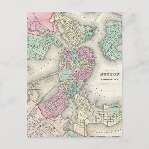 Vintage Map of Boston Harbor 1857 Postcard