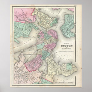 Vintage Map of Boston Harbor (1857) Poster