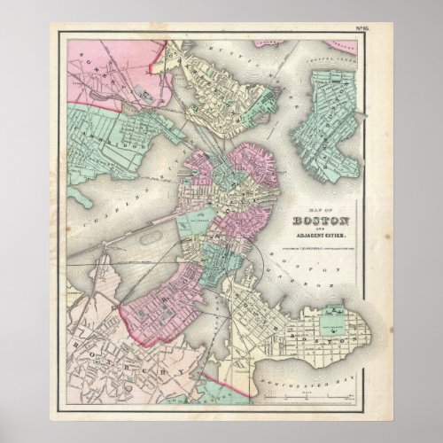 Vintage Map of Boston Harbor 1857 Poster