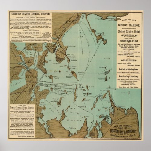 Vintage Map of Boston Harbor 1884 Poster