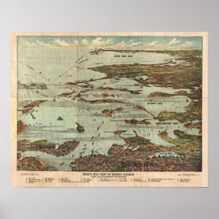 Vintage Map of Boston Harbor Poster