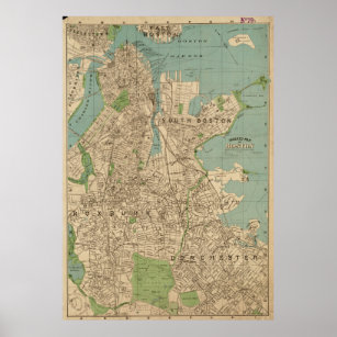 Vintage Map of Boston MA (1900) Poster