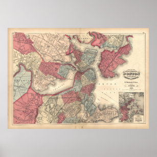Vintage Map of Boston Massachusetts (1871) Poster