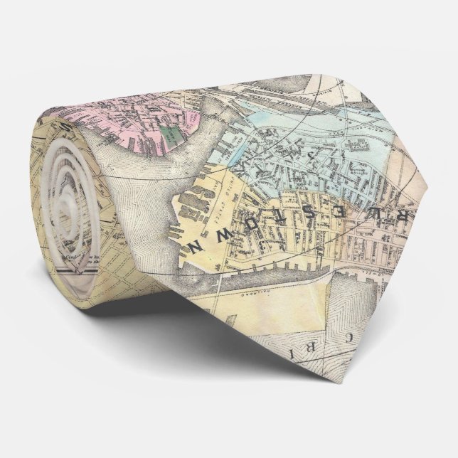 Vintage Map of Boston Massachusetts (1896) Neck Tie (Rolled)