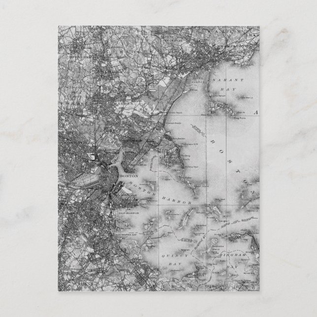 Vintage Map of Boston Postcard (Front)