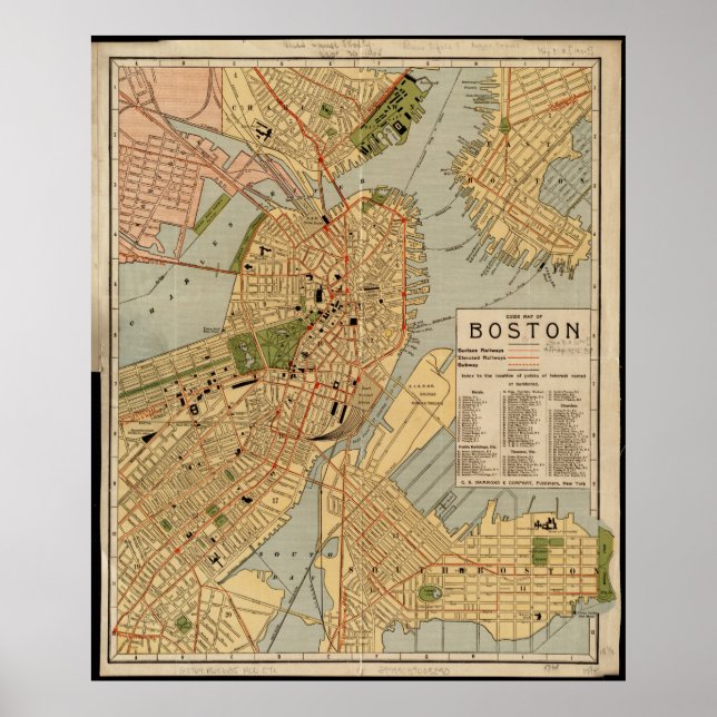 Vintage Map of Boston Poster (Front)