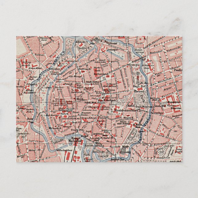 Vintage Map of Braunschweig Germany (1905) Postcard (Front)