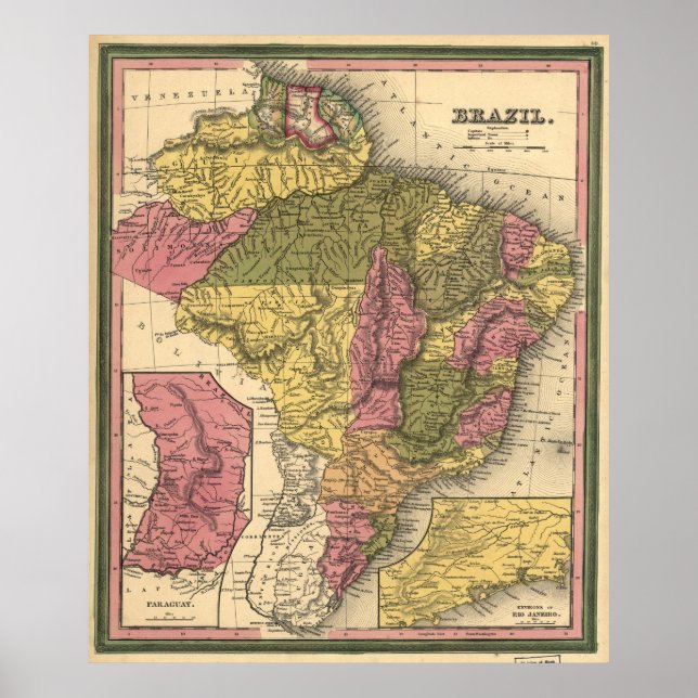 Vintage Map of Brazil, 1846 Poster (Front)
