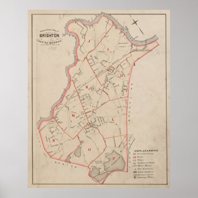Vintage Map of Brighton MA (1885) Poster (Front)