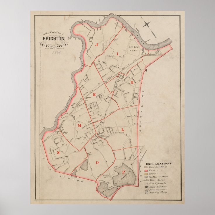 Vintage Map of Brighton MA (1885) Poster Zazzle