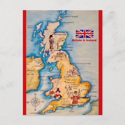 Vintage Map of Britain & Ireland Postcard