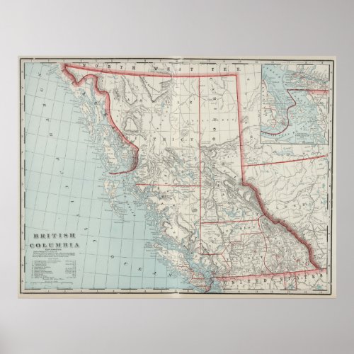 Vintage Map of British Columbia 1901 Poster