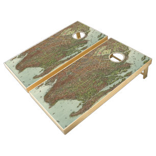 Vintage Map of Brooklyn NY (1908) Cornhole Set