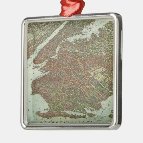 Vintage Map of Brooklyn NY 1908 Metal Ornament