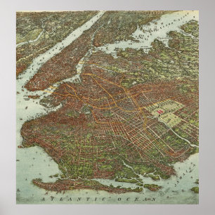 Vintage Map of Brooklyn NY (1908) Poster
