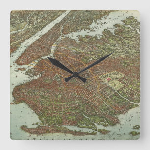 Vintage Map of Brooklyn NY (1908) Square Wall Clock