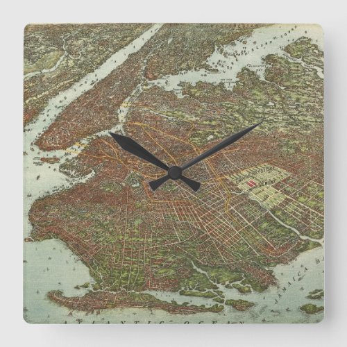 Vintage Map of Brooklyn NY 1908 Square Wall Clock