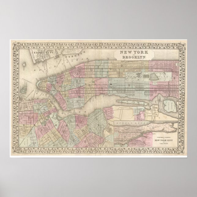 Vintage Map of Brooklyn Poster (Front)