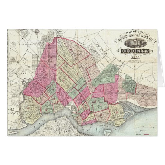Vintage Map of Brookyln (1868) Cards (Front Horizontal)