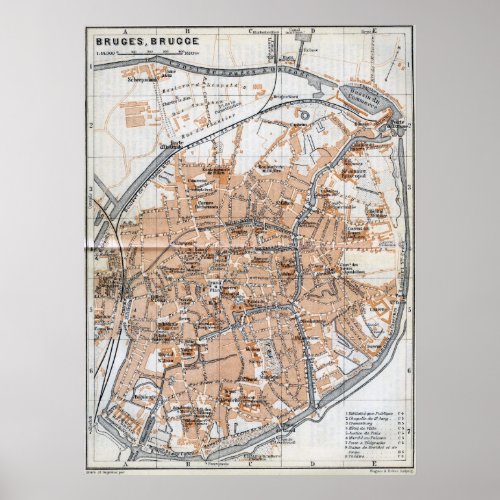 Vintage Map of Bruges 1905 Poster