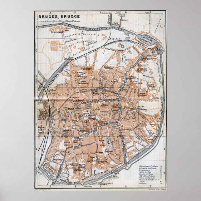 Vintage Map of Bruges (1905) Poster (Front)