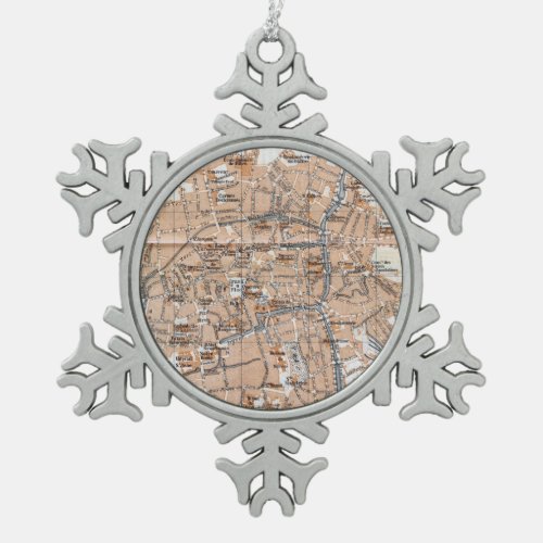 Vintage Map of Bruges 1905 Snowflake Pewter Christmas Ornament