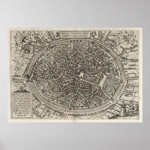 Vintage Map of Bruges Belgium 1612 Poster