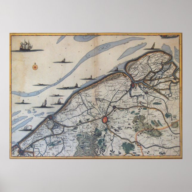 Vintage Map of Bruges Belgium (17th Century) Poster (Front)