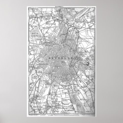 Vintage Map of Brussels Belgium 1905 Poster